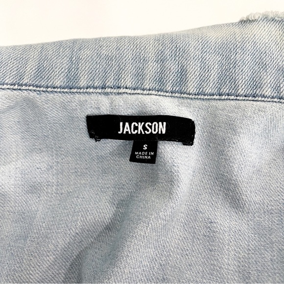 Jackson Denim Jacket Size S Distressed Trucker Ripped Bleach Light Blue Y2K - Picture 2 of 9